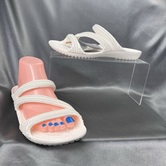 Crocs Kadee II Strappy Sandals Women's 7 White Jewels Summer Slides 211350-100 - Picture 1 of 16
